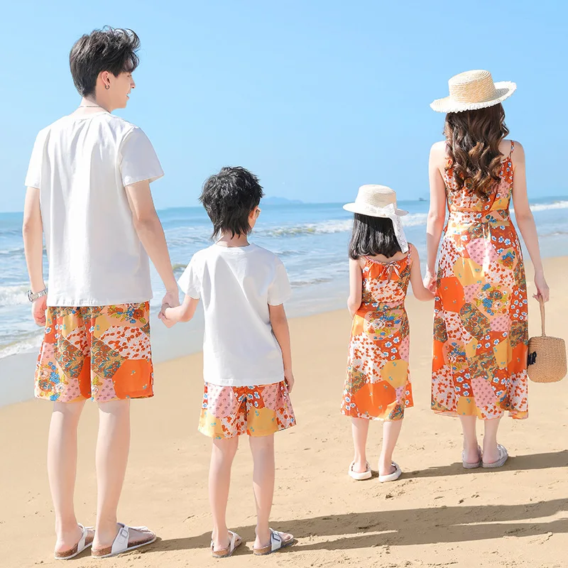 Одинаковые Семейные наряды летнее пляжное платье с цветочным рисунком хлопковая
