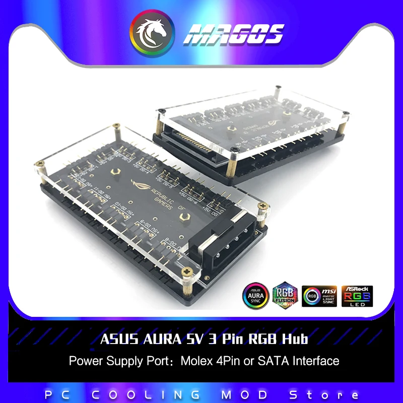 

ASUS AURA 5V 3 Pin RGB Hub Interface SYNC Splitter 3Pin Header Motherboard Fan Magic Synchronous Power Supply