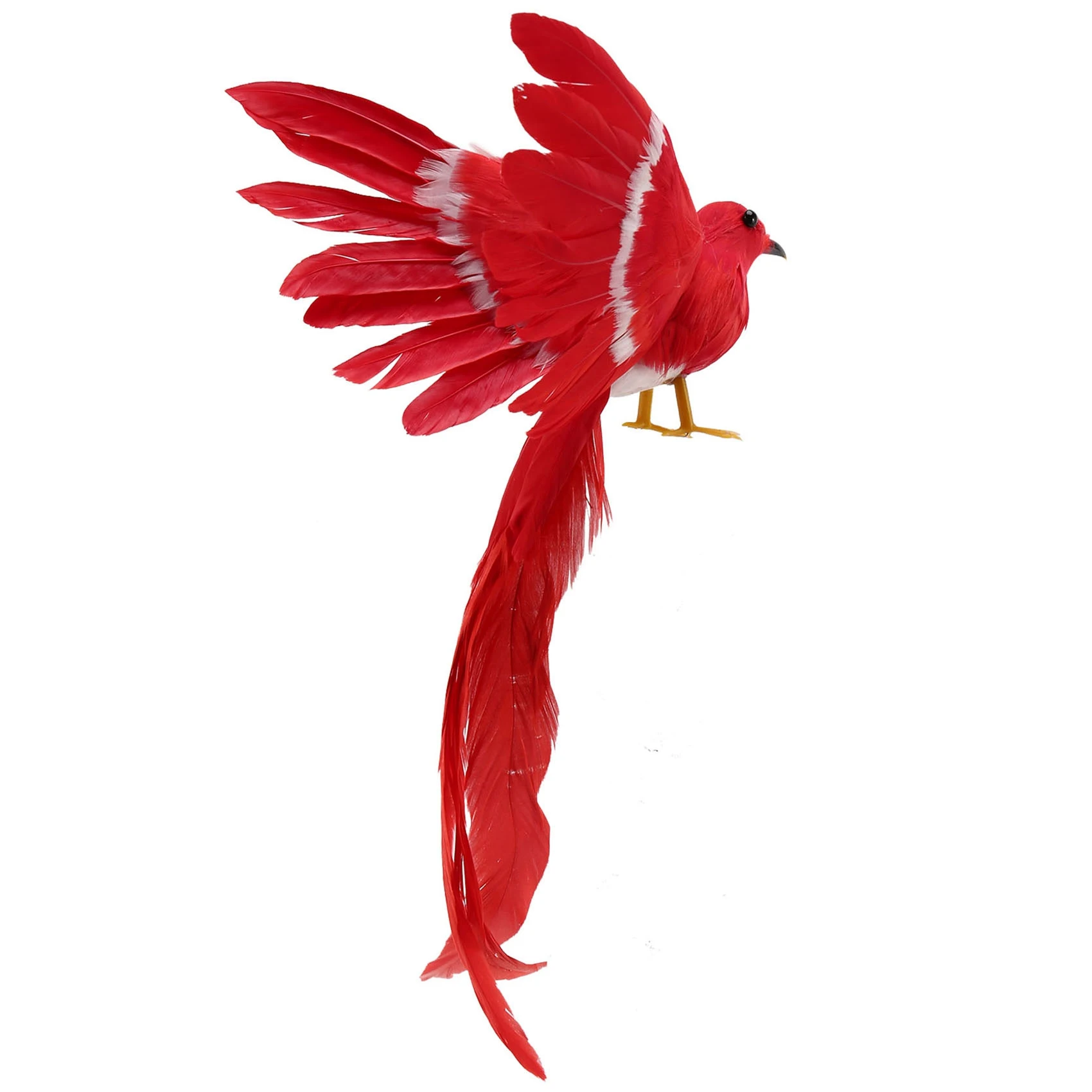 

Artificial Bird Feathers Plastic Figurine Landscape Ornament Garden Decor Christmas DIY Halloween - #3(Red tail), 28 * 5 * 3cm