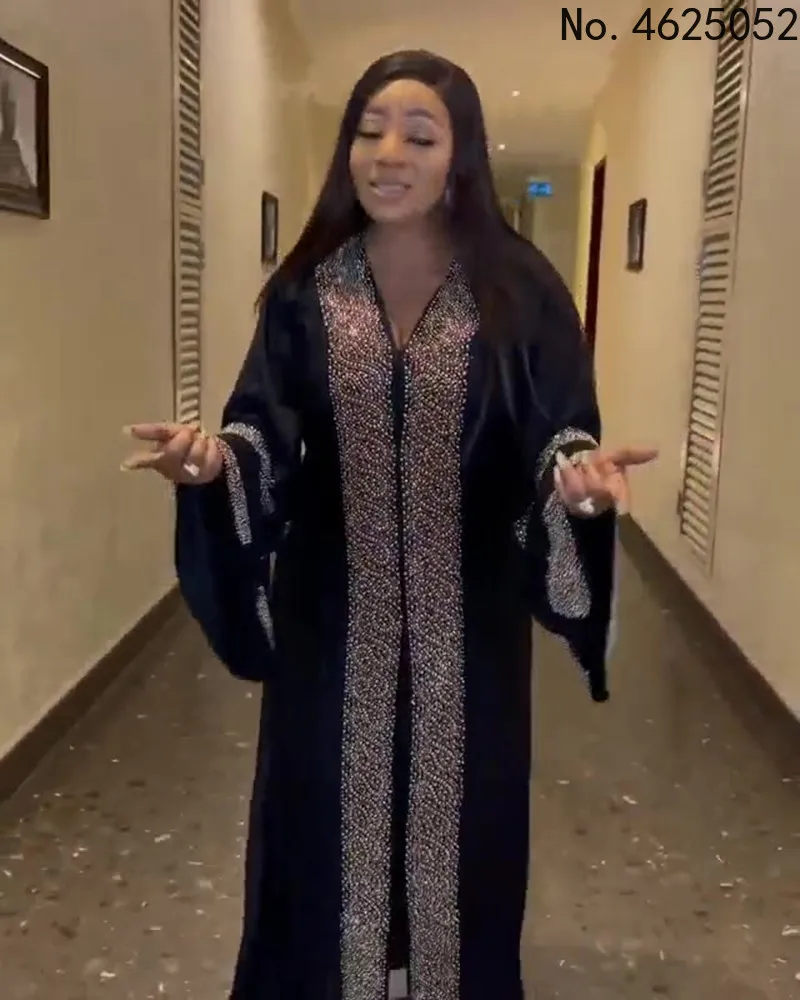 

African mother Arabian Middle East robe without hat, front and back hot drilling, zipped robe, luxury fashion dress