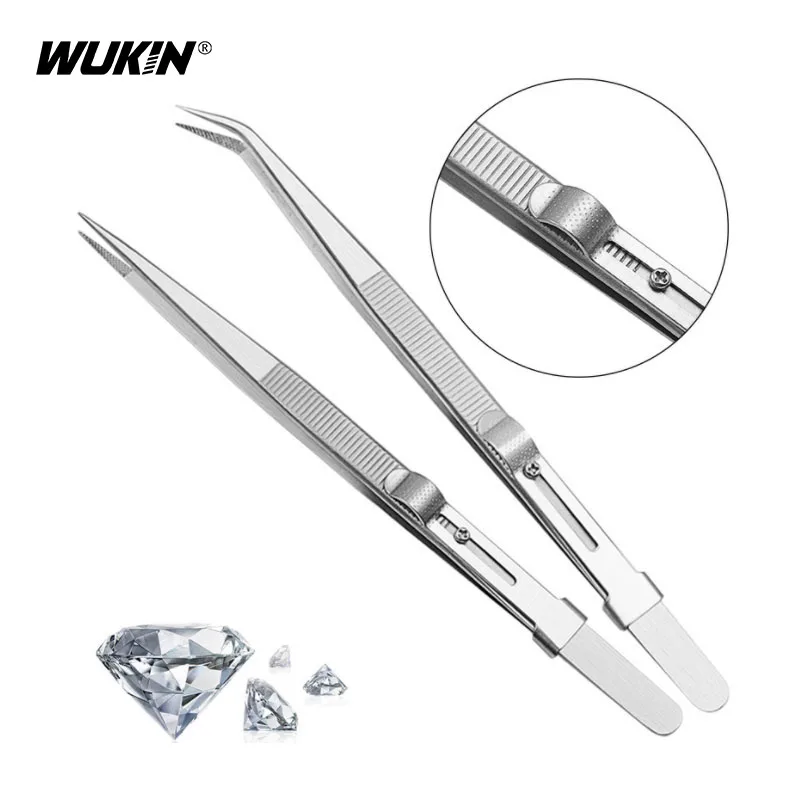 

1Pc Stainless Steel Tweezers Multi-purpose Tweezers Anti-skid Belt Lock Gem Clips For Diamond Jewelry Tools