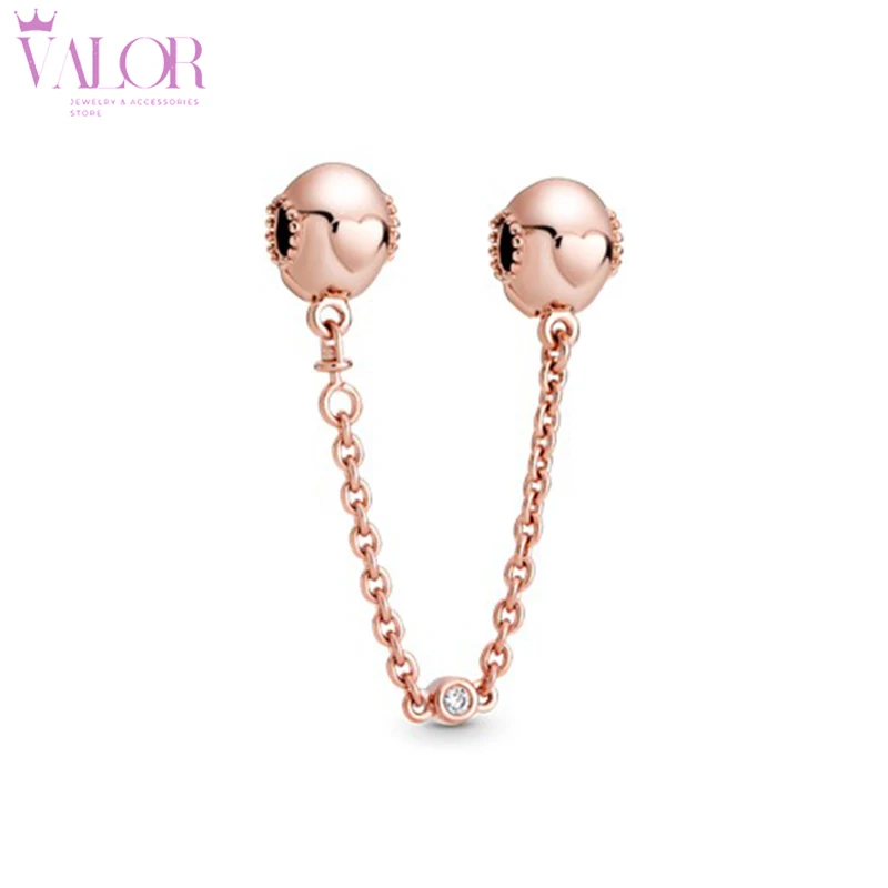 

Summer High-quality New Rose Gold Pink Smooth Love Round Sphere Connected Zircon Link Show Charm DIY Beads Jewelry Accessories