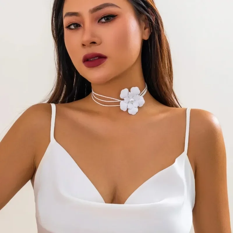 Гладкое атласное колье-чокер с цветком для женщин модная длинная веревочная