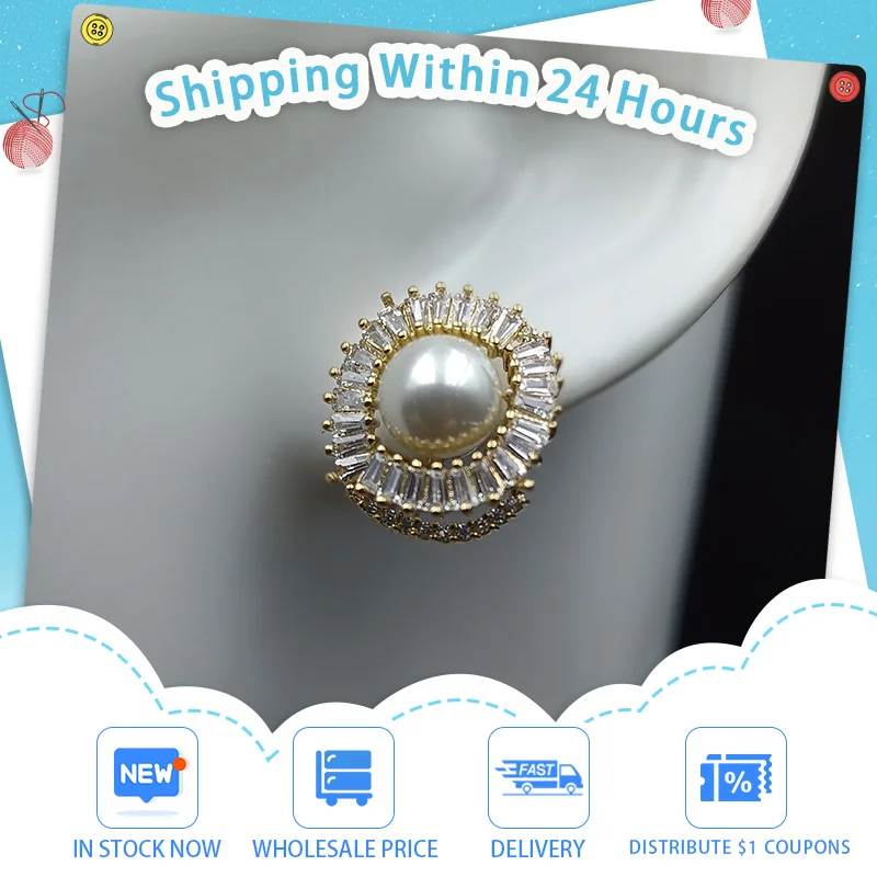 

JICAI Stud Earring For Women Pearl New Trend Classic Bling Crystal Big Round Earring Elegant Party Jewelry Accessories Gift 2023