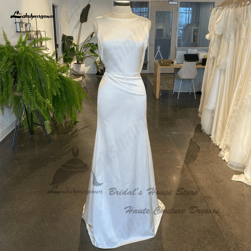 

Lakshmigown Simple Silky Satin Wedding Dress Mermaid Vestido Novia 2024 Elegant Beach Bridal Gowns Backless