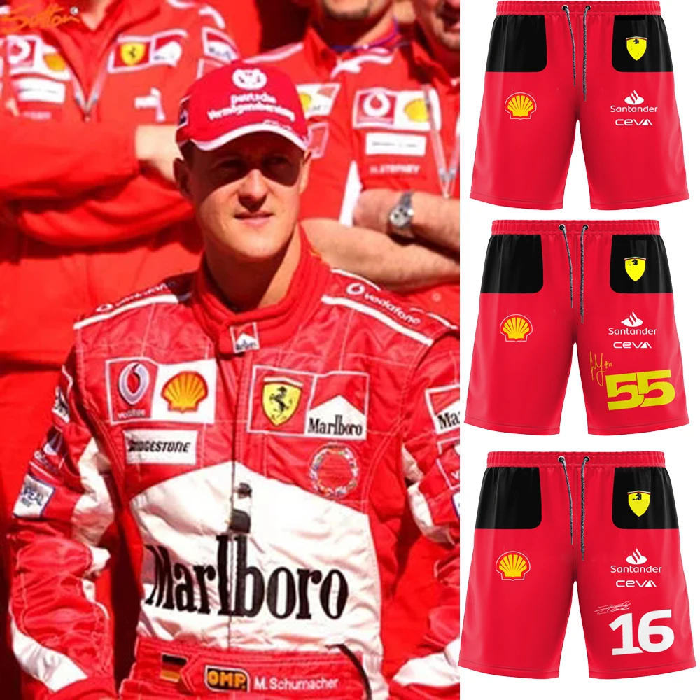 

Новинка 2023 спортивные дышащие летние шорты команда F1 Ferrari Формула 1 для гоночного водителя новые пляжные брюки спортивные брюки