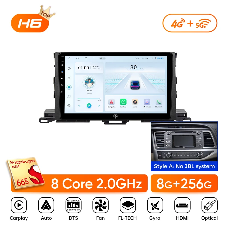 Автомобильное радио Ainavi для Toyota Highlander 2014 2015 2016 2017 2018 2019, беспроводной мультимедийный Carplay Android Auto Qualcomm 665