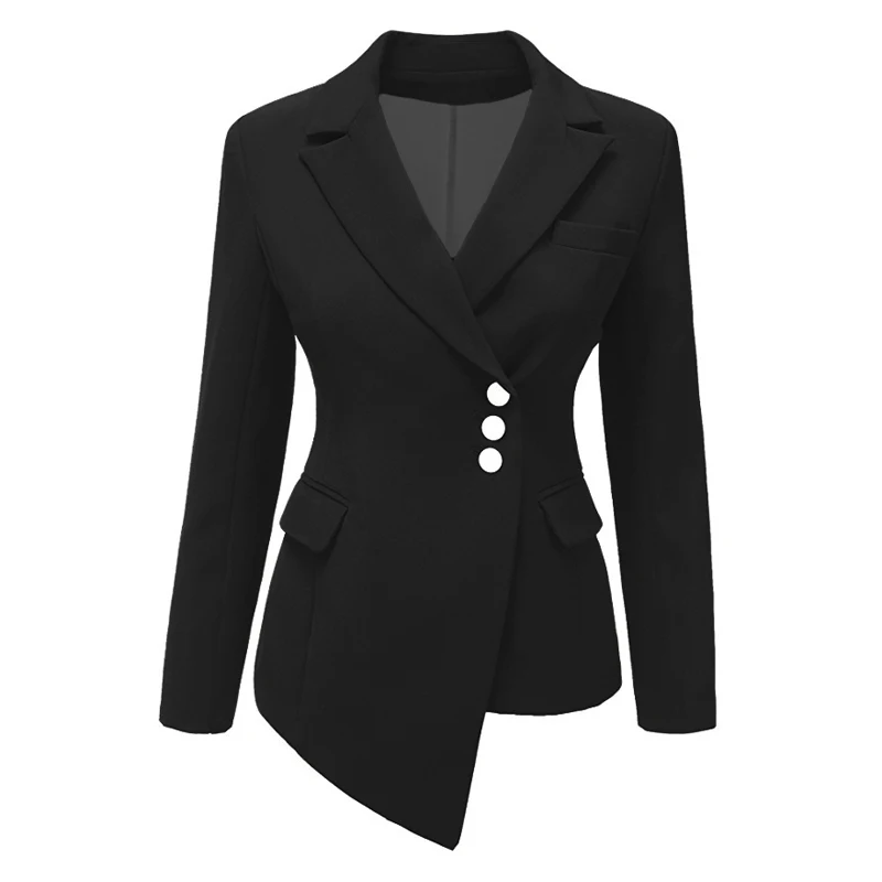 Women Lapel Blazers Coat Solid Long Sleeve Single Breasted Office Lady Pocket Cotton Asymmetry Casual Suit Jacket Blazer Thin