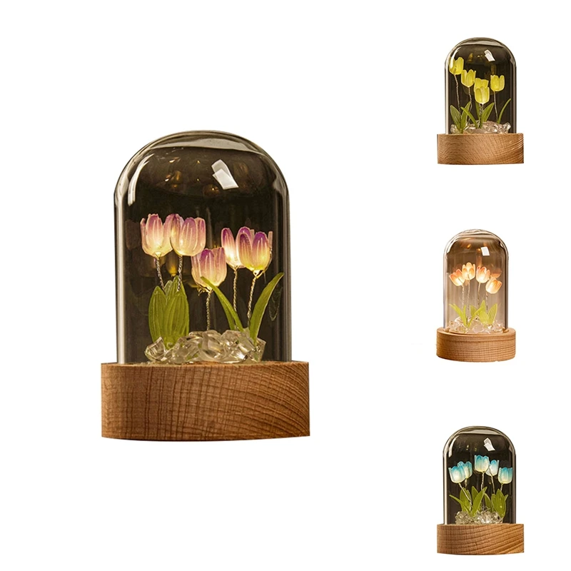 

Tulip Night Light Handmade DIY Material Tulip Girl Living Room Night Light Desktop Light Romantic Ambient Lamp Purple