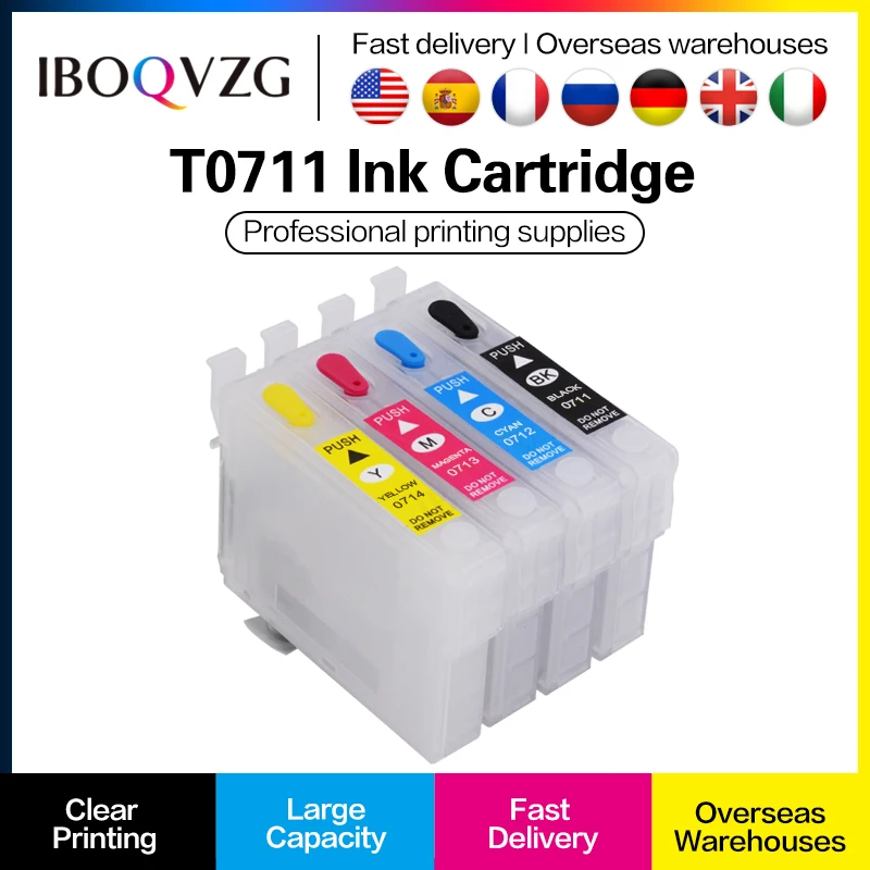 Фото Многоразовые картриджи с чернилами T0711 T0712 T0713 T0714 для EPSON DX7450 DX8400 DX8450 DX9400F D78 D92 D120 S21 SX115 SX200 SX205 №1