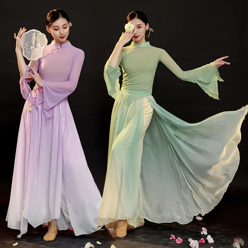 

Костюм народного танца в китайском стиле, костюм с зонтом для народных фанатов, Одежда для танцев и тренировок, костюм ханьфу для выступлений