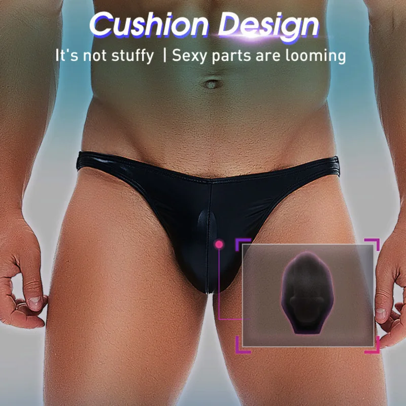 Men's Cup Stereoscopic U Front Raised Back Hip Design Anti-light Add Briefs Pu Leather Tanga Jockstrap Buttocks Underwear