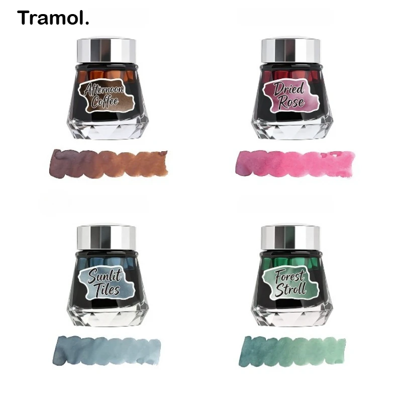Фото Чернила для перьевых ручек Tramol 22 мл, 4 цвета, серия Half Day, безуглеродные цветные чернила для перьевых ручек, канцелярские товары для офиса и школы №2