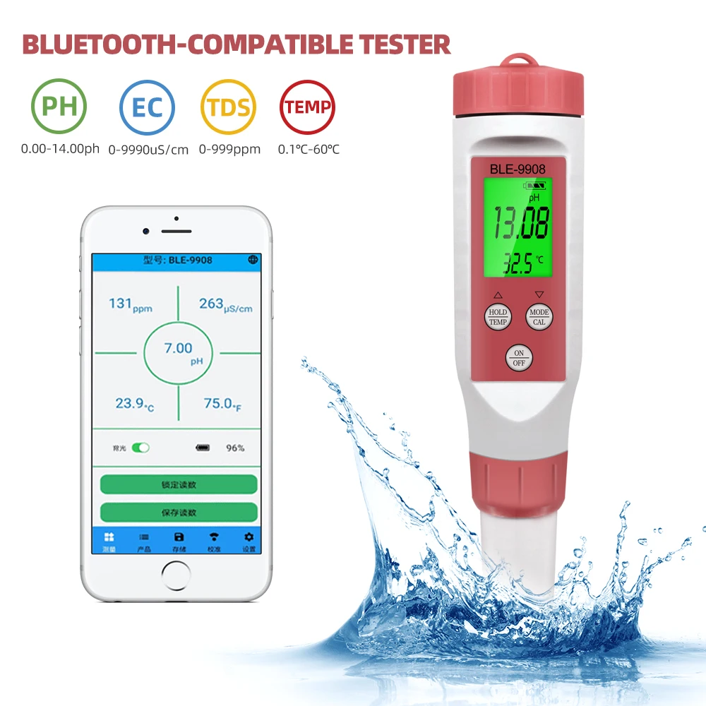 Ph-метр 4 в 1 совместимый с Bluetooth измеритель температуры PH EC TDS тестер качества воды