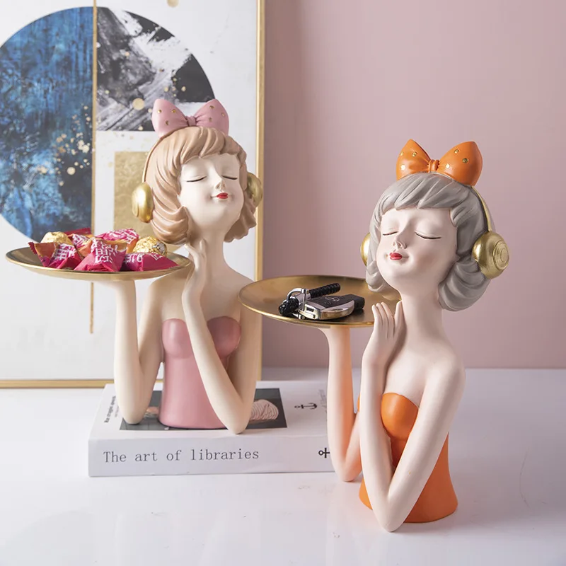 

Creative Bowknot Girl Statue Storage Tray, Home Entrance Living Room TV Cabinet Key Candy Cosmetics Desktop Storage Decoration