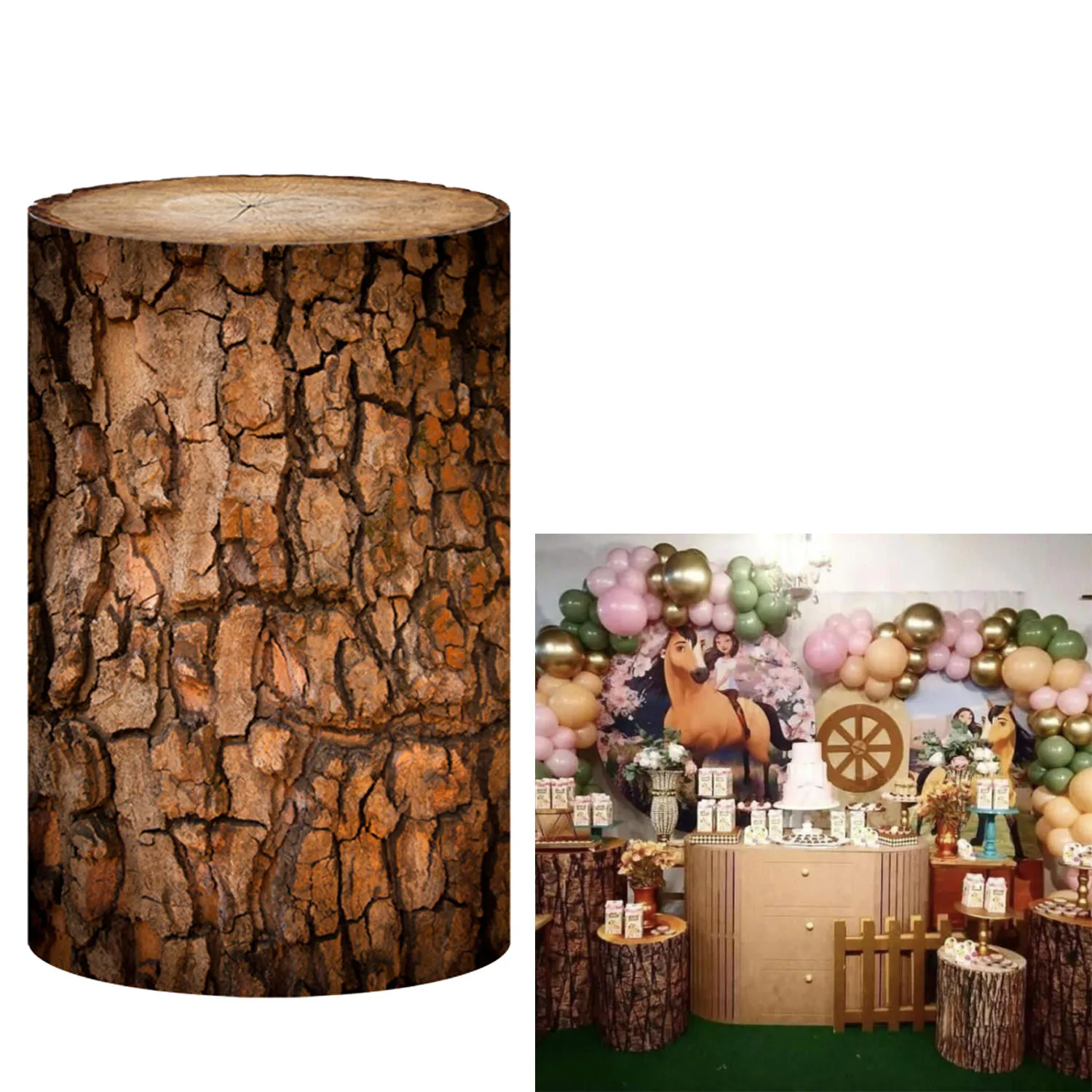 

Wooden Pedestal Covers for Birthday Party Decoration Wood Grainy Texture Plinth Cover Baby Shower Cylinder Cover Props NO1016