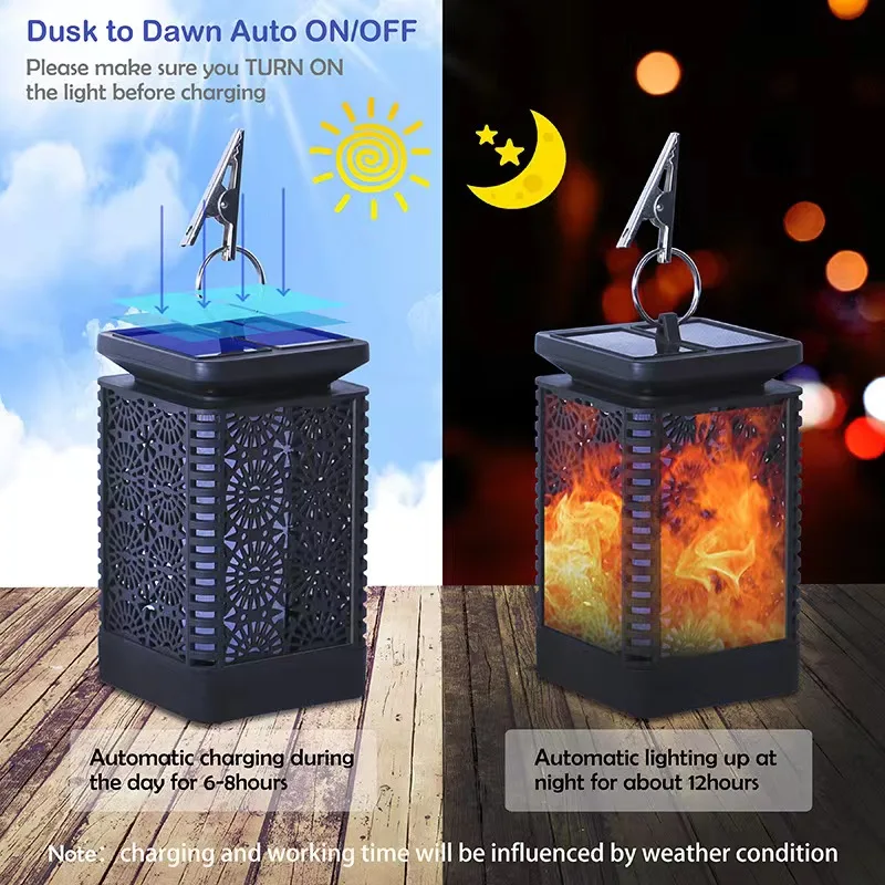 Наружный солнечный квадратный светильник с пламенем для двора