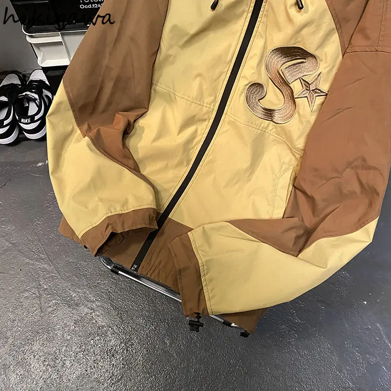 Женская винтажная куртка с капюшоном и вышивкой свободного покроя