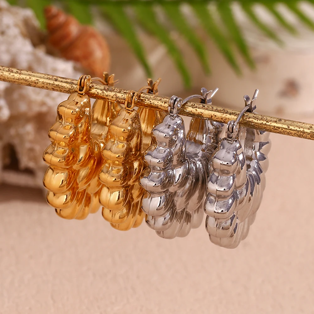 Женские серьги-кольца из нержавеющей стали с лепестками