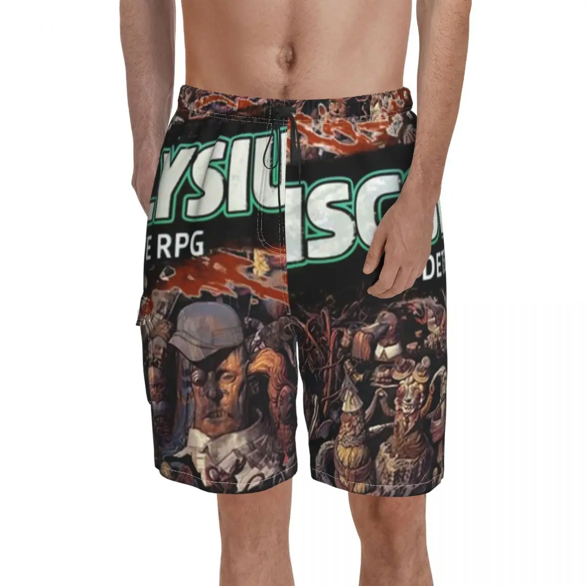 

Disco Elysium Review Logo Board Shorts game intellect fanart videogame computer Board Short Pants Hot Sale Man Funny Swim Trunks