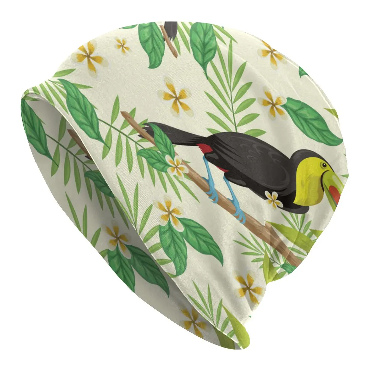 

2022 Warm Hat for Women Tropical Leaves Birds Stacking Knitted Bonnet Cap Men Hat Hip Hop Beanies