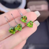 meibapj natural peridot gemstone heart earrings ring and necklace for women real 925 sterling silver fine wedding jewelry set