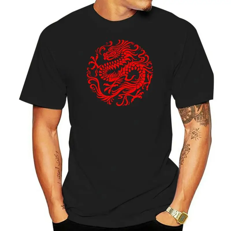 

2022 Fashion Leisure Chinese Dragon Circle Print T-shirt Harajuku Streetwear 100% Cotton Graphics Tshirt Brands Tee Tops
