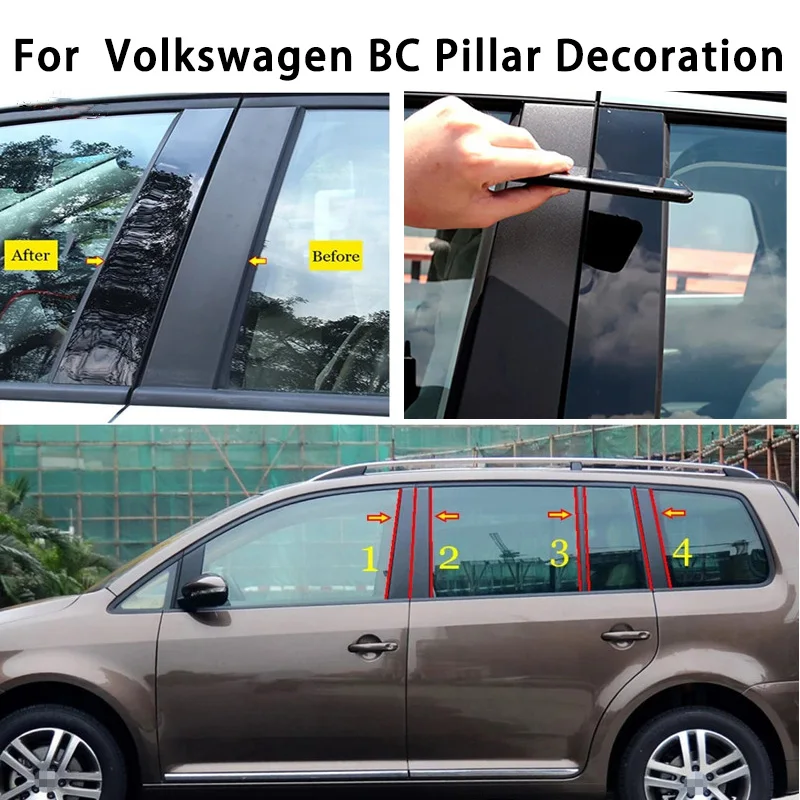 

For volkswagen sagitar 4/6pcs Car BC Pillar Middle Central Column PC Window Trim Decoration Protection Stickers