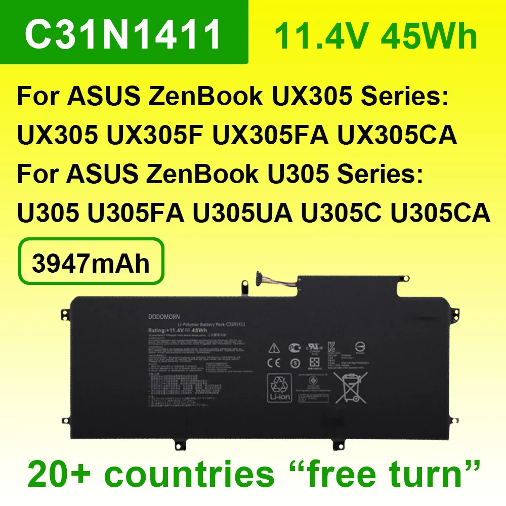 C31N1411 для ASUS ZenBook UX305 UX305F UX305FA UX305C UX305CA U305 U305FA U305UA U305C U305CA U305L U305LA Series Аккумулятор