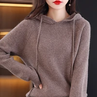 spring new hooded pullover wool sweater women loose thin section knitted sweater all match temperament ladies top