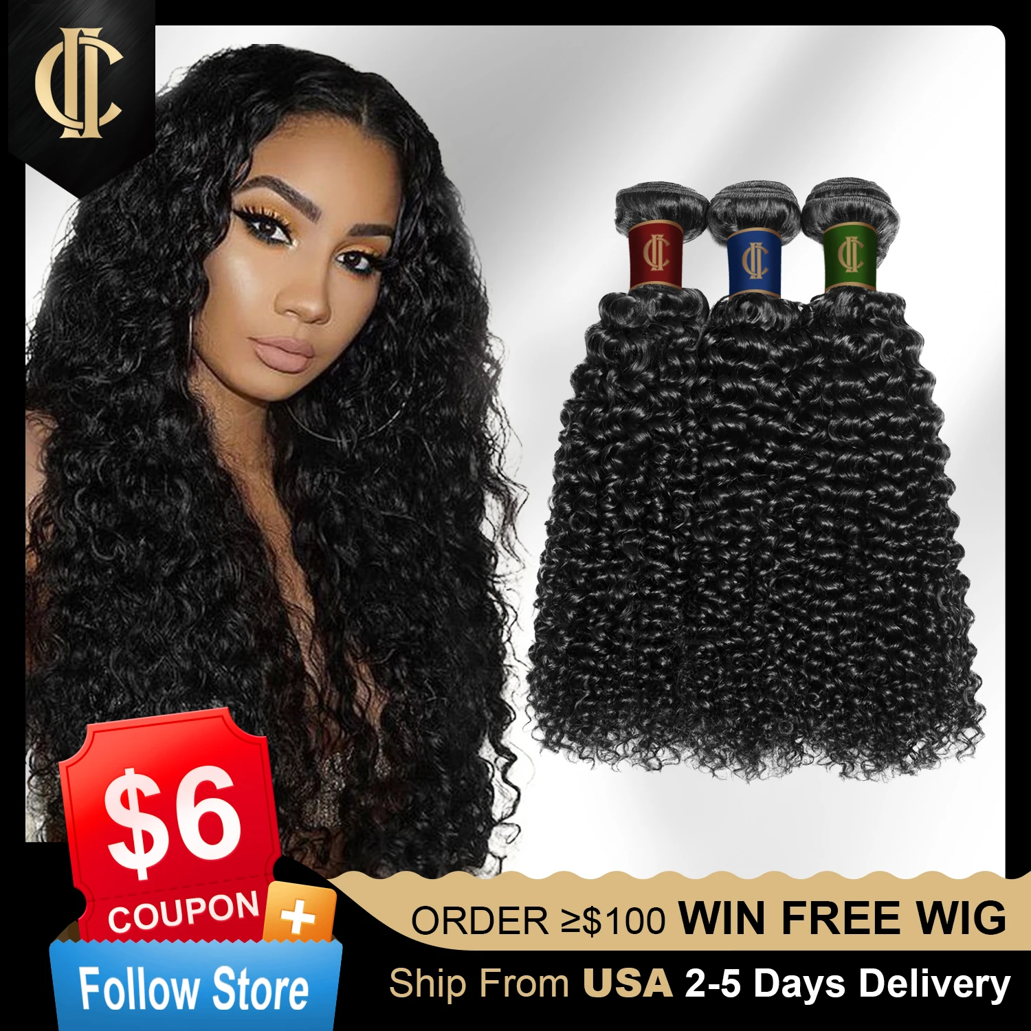 

CII Human Hair Bundle Kinky Curly Hair 8-28 Inch Peruvian Weaving 100% Real Human Hair For Women 8a Non-Remy Hair Thicker Bundle