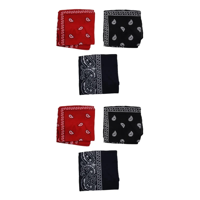 

Set Of 6 Bandanas Paisley Man And Woman 57 X 57 Cm Black + Red + Navy Blue