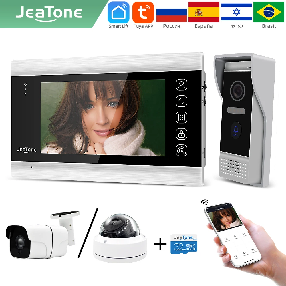 Jeatone New1080P Tuya smart phone7‘’ WIFI wireless video intercoms for home indoor Monitor Doorbell with camera Outdoor System