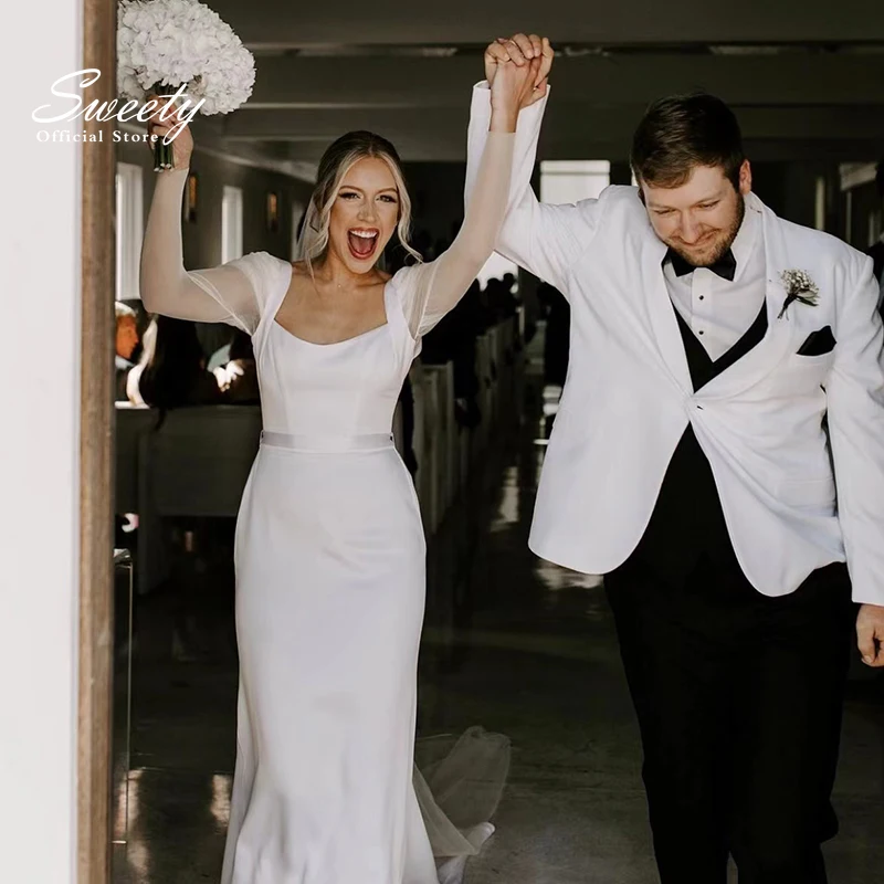 

Sexy Elegant Mermaid Wedding Dress With Sleeveless Tulle And Boat Neck Tie Card Shoulder Strap High Bridal Gown Robes De Mariée