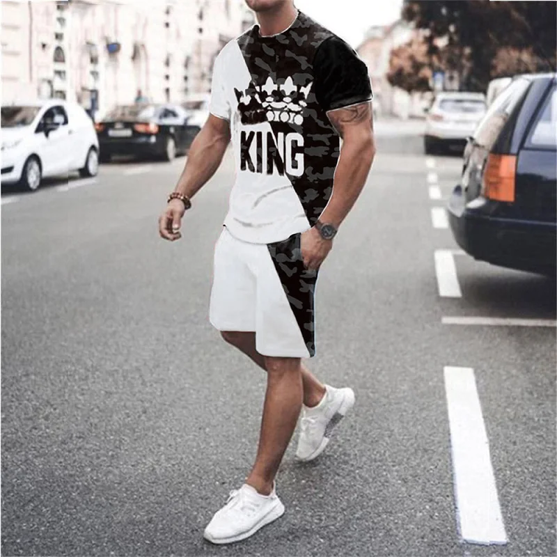 Tracksuit Men Summer Suit Fashion Crown K Series 3D Printed Clothing Street Social T-shirt Shorts 2 Piece Set Men's Sportswear