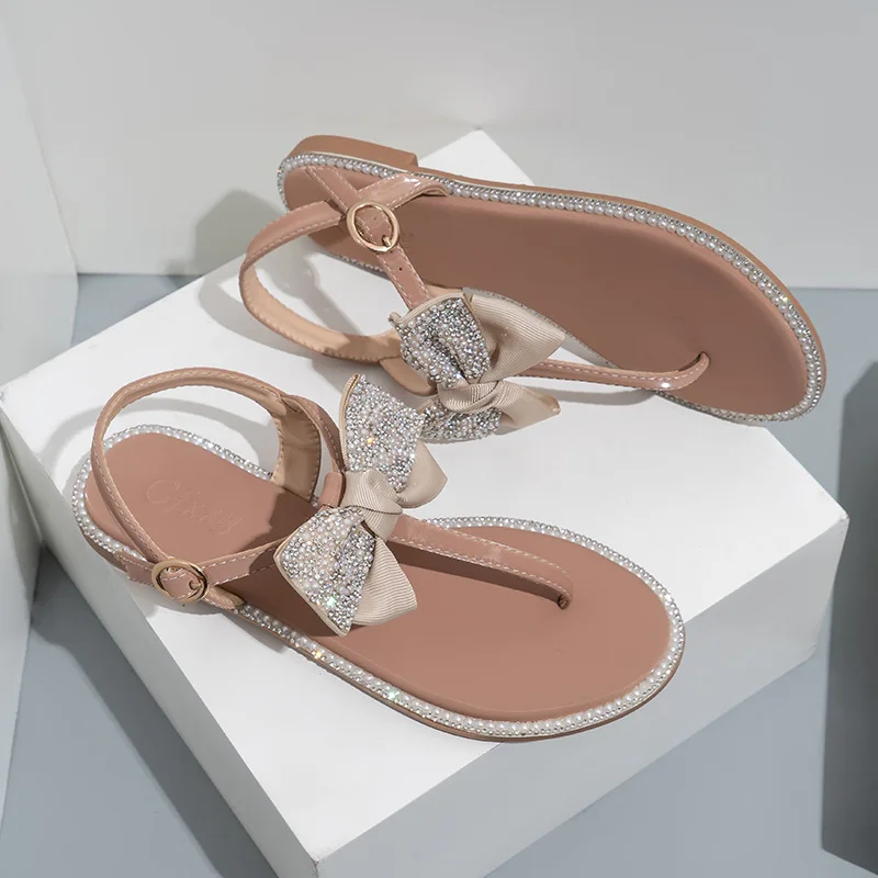 

2022 Female Shoes Big Size Ladies Rubber Sandals Women Summer Flats New Butterfly-Knot Round Toe Slides Outside Flip-Flops