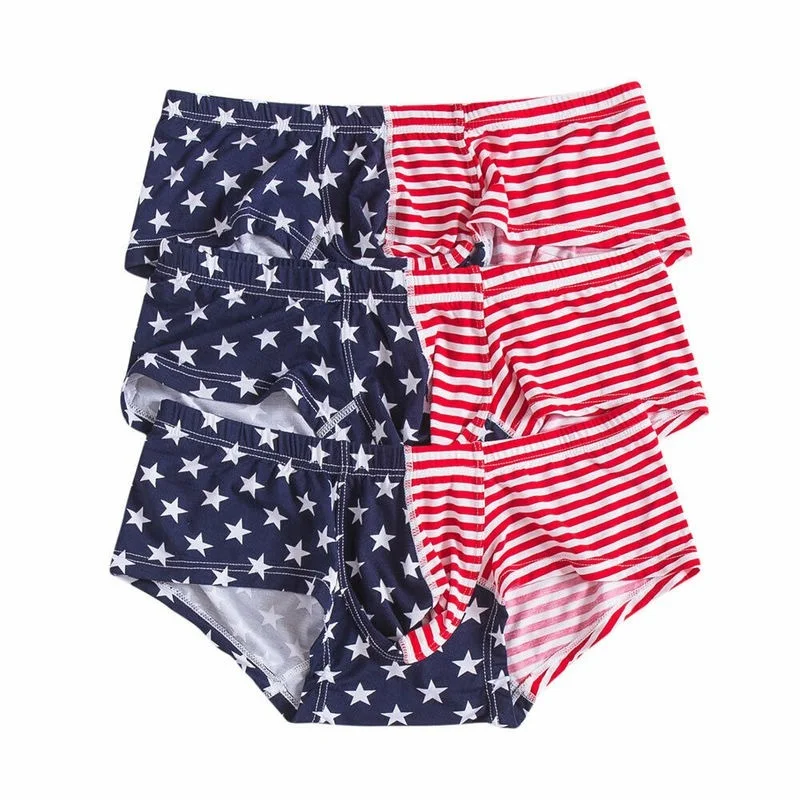 YUFEIDA 3pcs/lot Mens Underwear Briefs Set Sexy Cotton USA Flag Men Underpant Comfortable U Convex Pouch Panties G-String Thongs