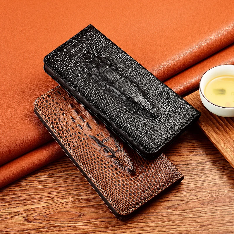 

Luxury Cowhide Genuine Leather Case For XiaoMi Redmi Note 11 11T Plus 11E Pro 11S Crocodile Veins Flip Protection Cover