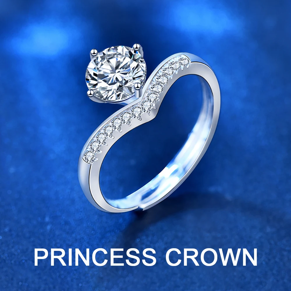 

Princess Crown Moissanite Moissanite Rings With Certificate Real 925 Silver Rings Adjustable Jewelry For Women Free Shipping