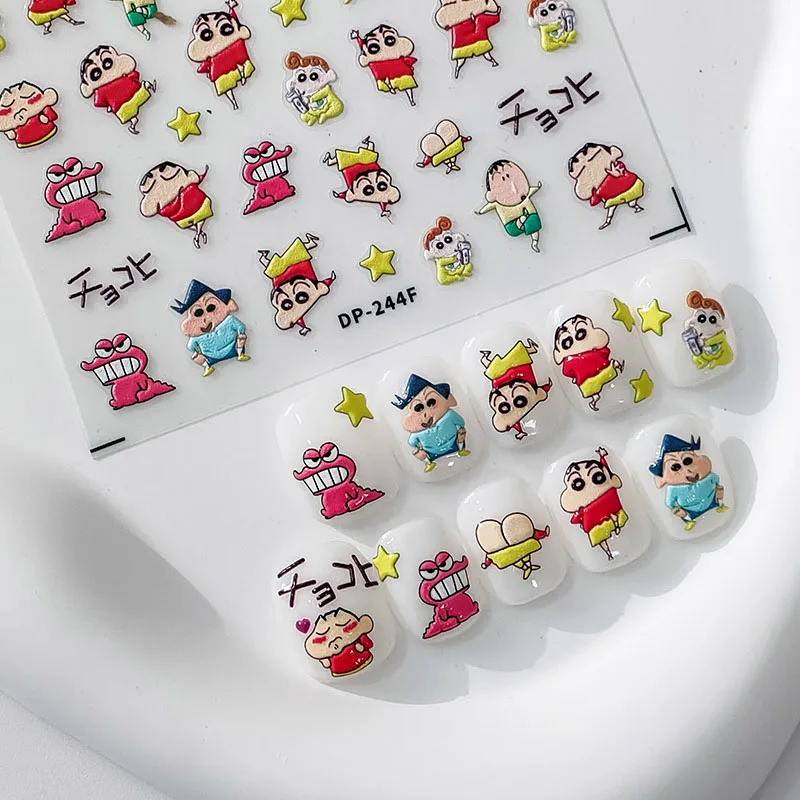

Anime Cartoon Crayon Shin-chan New Craft Relief Sculpture Thin Tough Manicure Stickers Thin Transparent Back Glue Nail Stickers