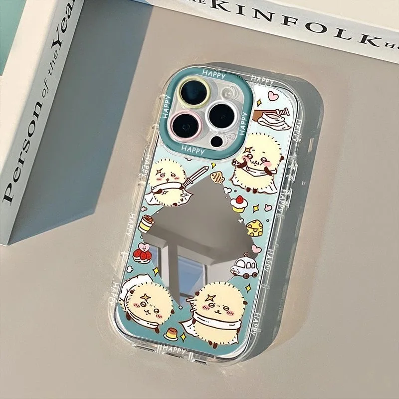 Фото НОВЫЙ Чехол-зеркало для телефона с мультяшными персонажами Momonga Chiikawa для iPhone 17 Pro Max 16, милый чехол-зеркало Rakko Kurimanju из ПВХ, подарок для девочки №5