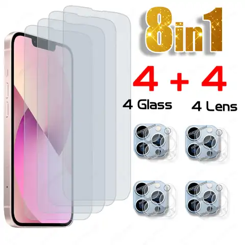 8 в 1 закаленное стекло для IPhone 13 12 11 Pro Max Apple 13 12 Mini защита для экрана 3D объектив камеры 13Mini полное покрытие 13Pro Max