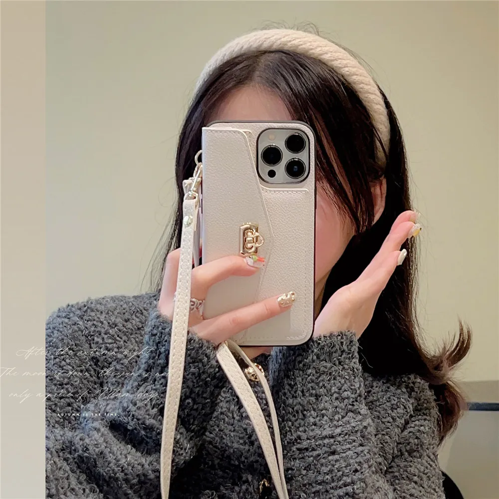 

Роскошный чехол-кошелек через плечо для телефона iPhone 14 Pro Max 11 12 13 Pro Max Plus, держатель для карт, подставка, длинный кожаный чехол с ремешком