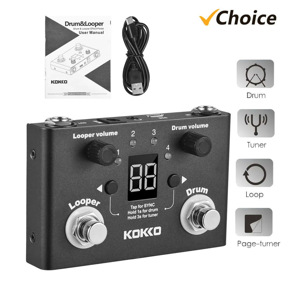 Педальный Тюнер Kokko Компактный Цифровой Bt Эффект Записи Барабана И Личного Цикла