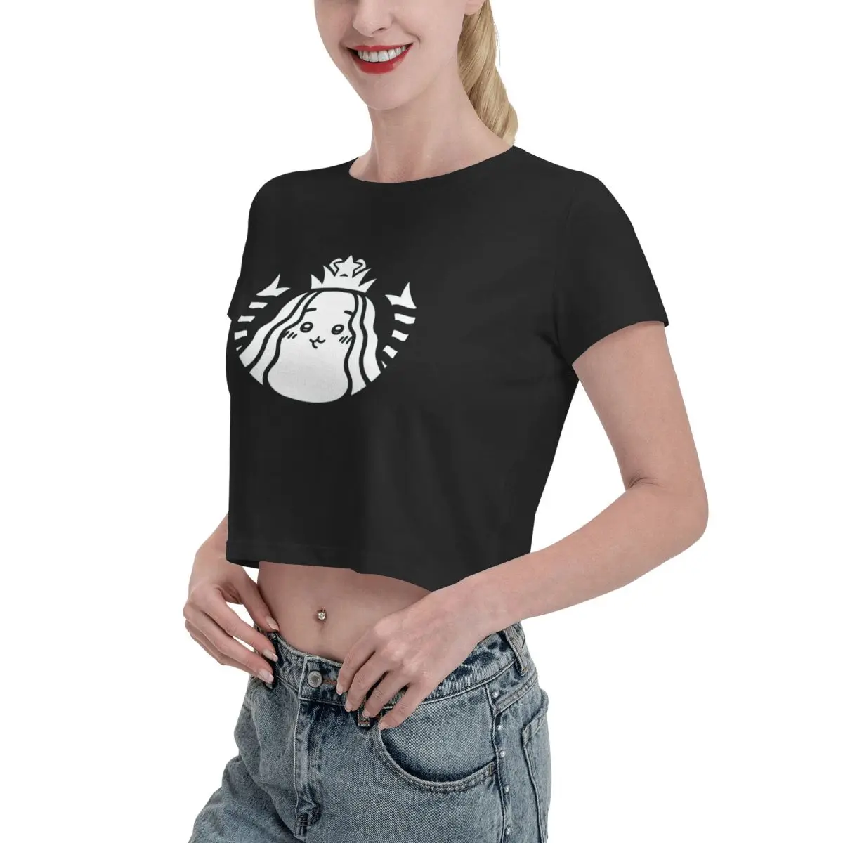 Женская футболка Like-Starbucks с круглым рисунком из 100% хлопка короткими рукавами