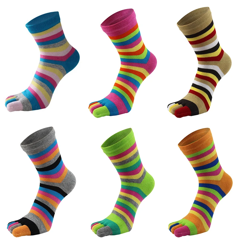 

Colorful Five Fingers Socks Funny Striped Printed Toe Ankle Socks Fashion Women Girls Mid Tube Socks Breathable Prevent Friction