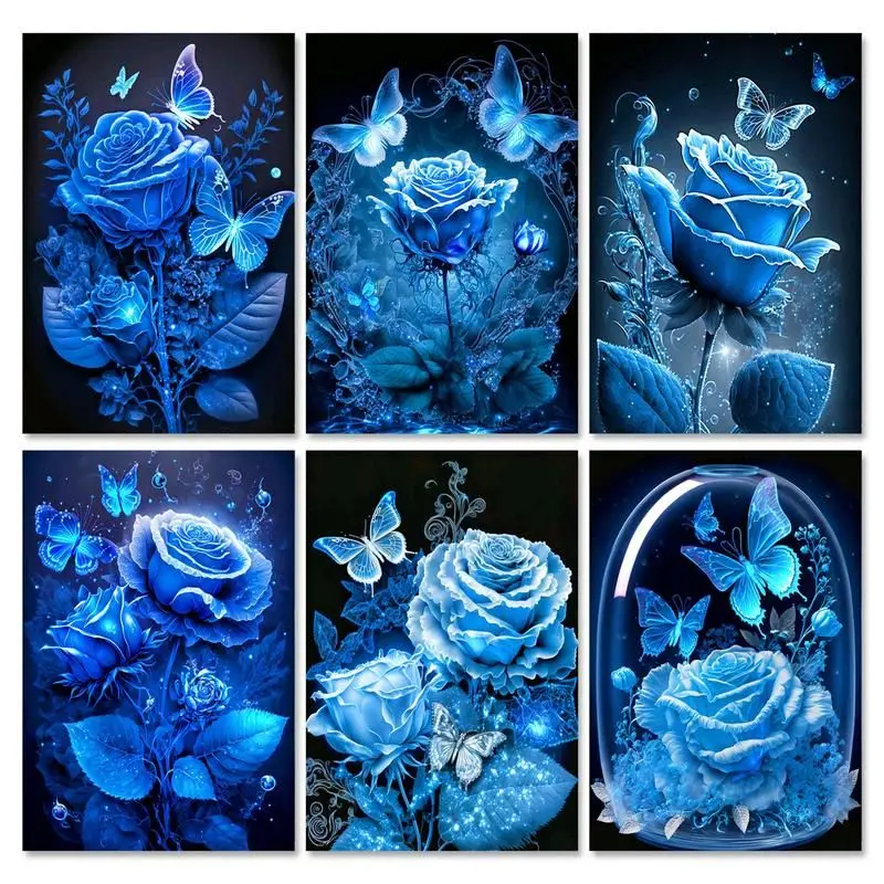 

RUOPOTY Diy Paint By Number For Adults Beginner Blue Rose Flowers Wall Art Picture Numbers Handicrafts Diy Ideas For Home Decors