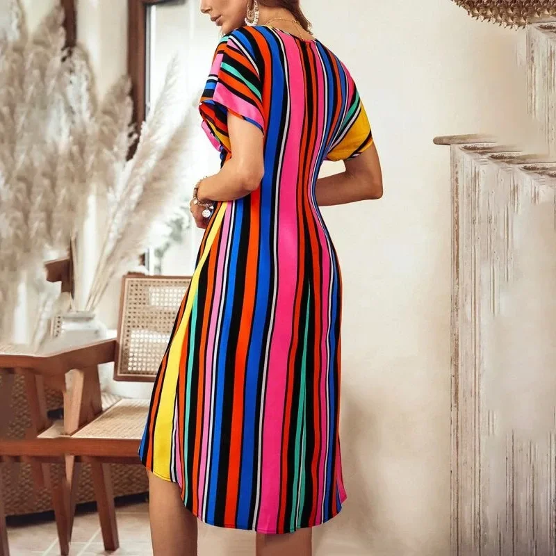 Летнее женское сексуальное платье с v-образным вырезом и завязками красочная