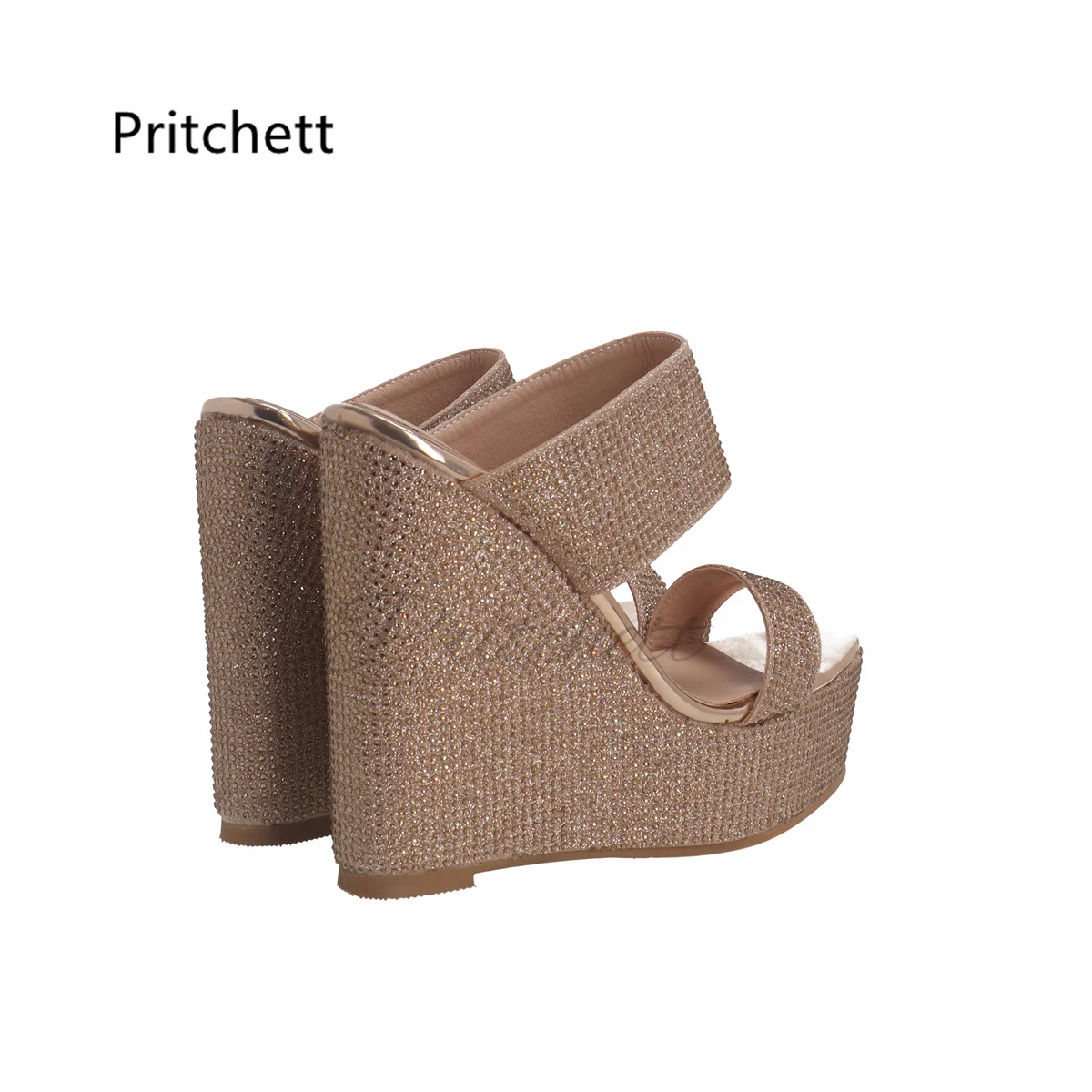 Double Strap Rhinestone Wedge Slippers for Women Bling Bling Platform Round Toe Summer Shoes Luxurious Design Women Sandals