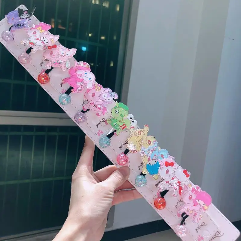 

10Pcs Sanrio Hair Band Kawaii Hellokitty Mymelody Cinnamoroll Children's Acrylic Hair Rope Cartoon Girls Tie Hair Elastic Bands